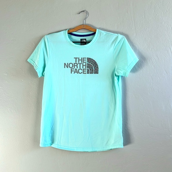 The North Face Tops - The North Face Aqua Blue Cheetah T-Shirt